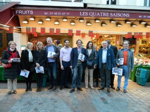 Visite samedi 8 mars Charles Beigbeder à la liste PARIS LIBERE 7ème arrondissement, rue Cler, présentée par Emmanuel de Mandat Grancey : photo des candidats.